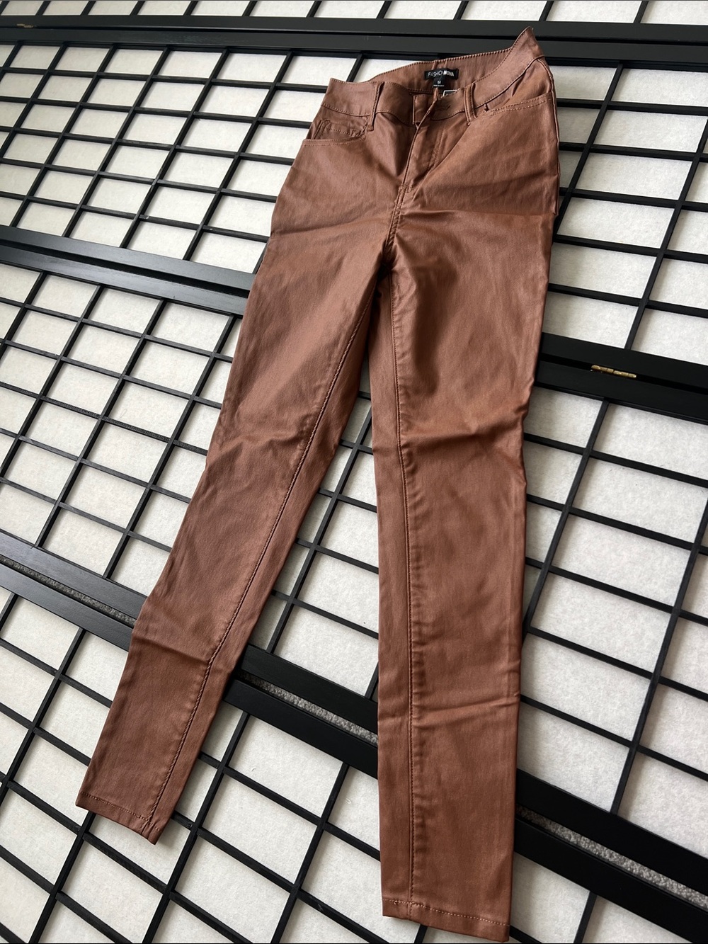 Faux-Leather Brown Skinny Jeans - Women